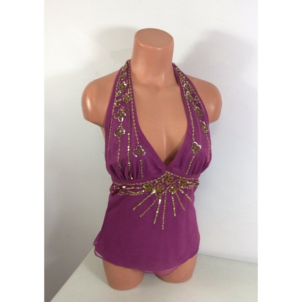 Y2K 90s Charlotte Russe Halter Beaded Top Sequins